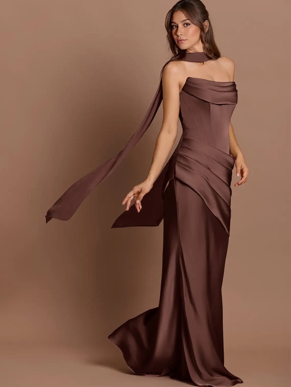 Azazie Atelier Pelagia Mocha Coco Maxi Dress - Picture 4 of 9
